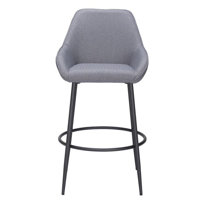 Set of Two 30" Gray And Black Fabric And Steel Bar Height Bar Chairs