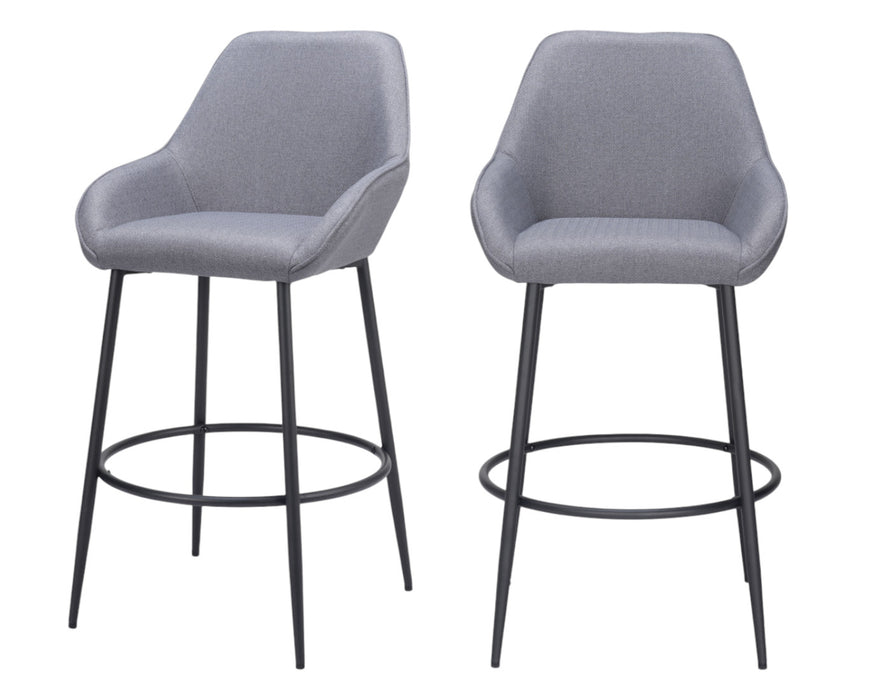 Set of Two 30" Gray And Black Fabric And Steel Bar Height Bar Chairs