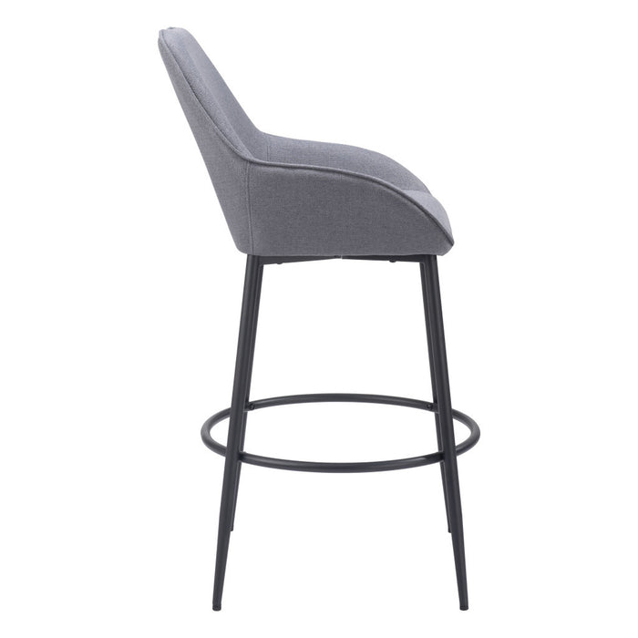 Set of Two 30" Gray And Black Fabric And Steel Bar Height Bar Chairs