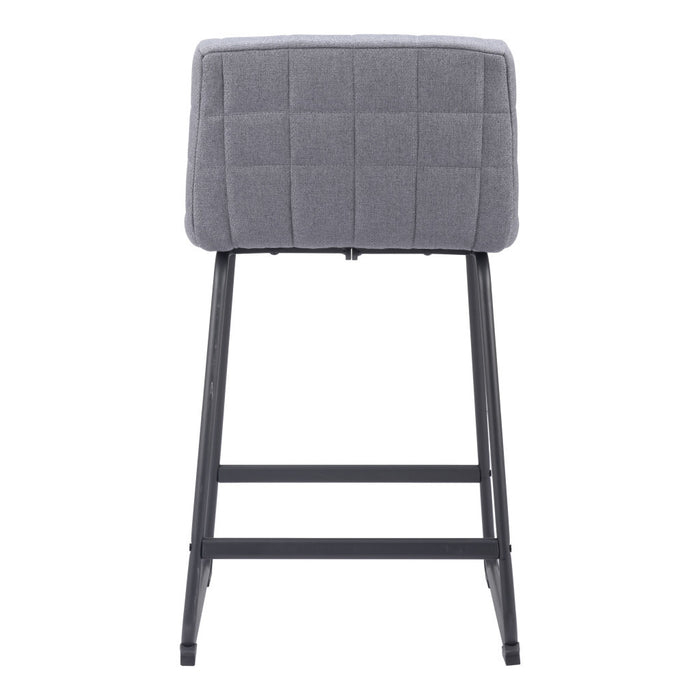 Set of Two 26" Gray And Black Fabric And Steel Counter Height Bar Chairs