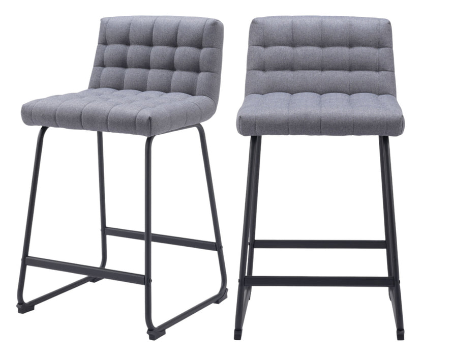 Set of Two 26" Gray And Black Fabric And Steel Counter Height Bar Chairs