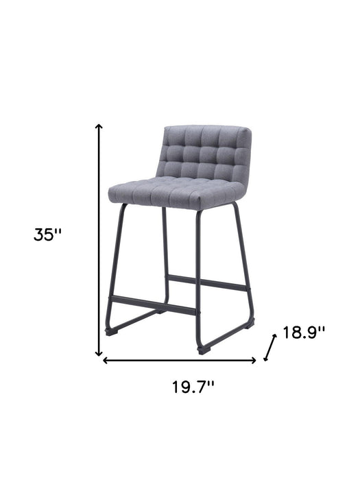 Set of Two 26" Gray And Black Fabric And Steel Counter Height Bar Chairs