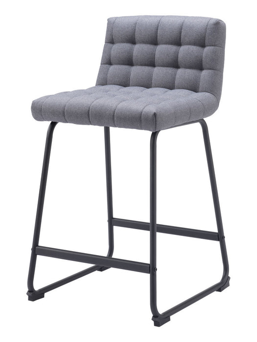 Set of Two 26" Gray And Black Fabric And Steel Counter Height Bar Chairs