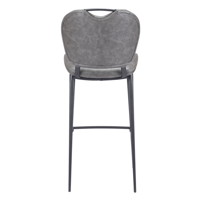 30" Gray And Black Faux Leather And Steel Low Back Bar Height Bar Chair