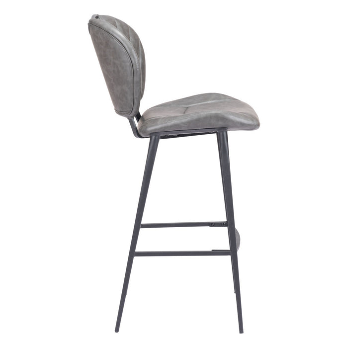 30" Gray And Black Faux Leather And Steel Low Back Bar Height Bar Chair