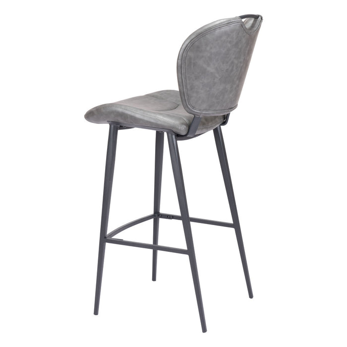 30" Gray And Black Faux Leather And Steel Low Back Bar Height Bar Chair