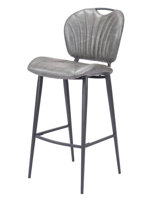 30" Gray And Black Faux Leather And Steel Low Back Bar Height Bar Chair