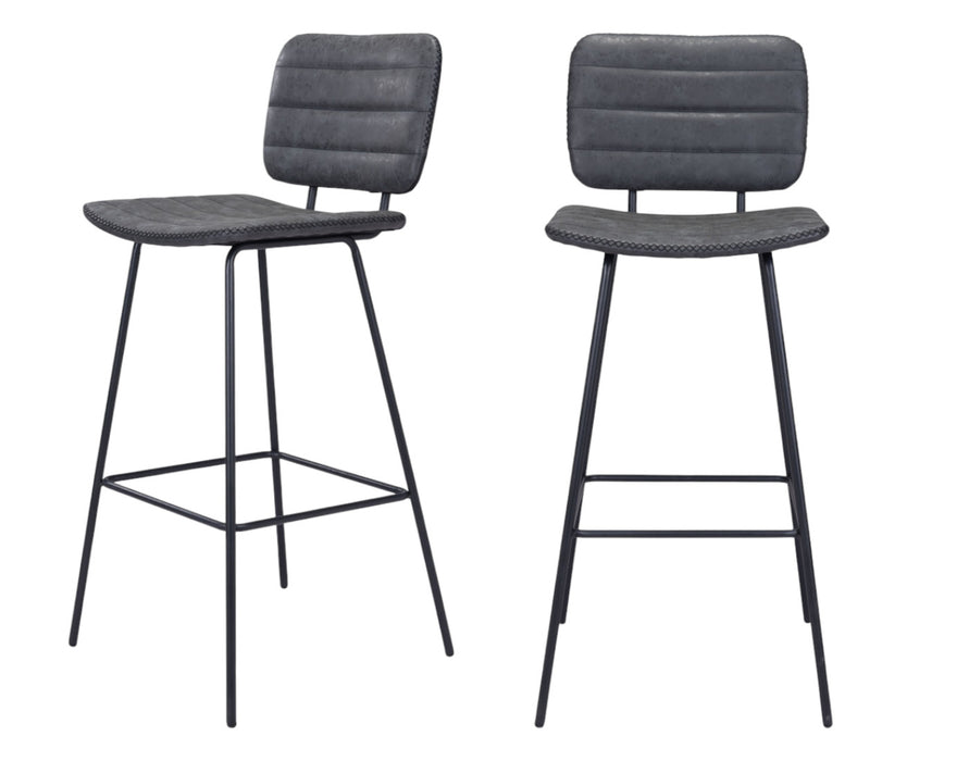 Set of Two 30" Black Faux Leather And Steel Low Back Bar Height Bar Chairs