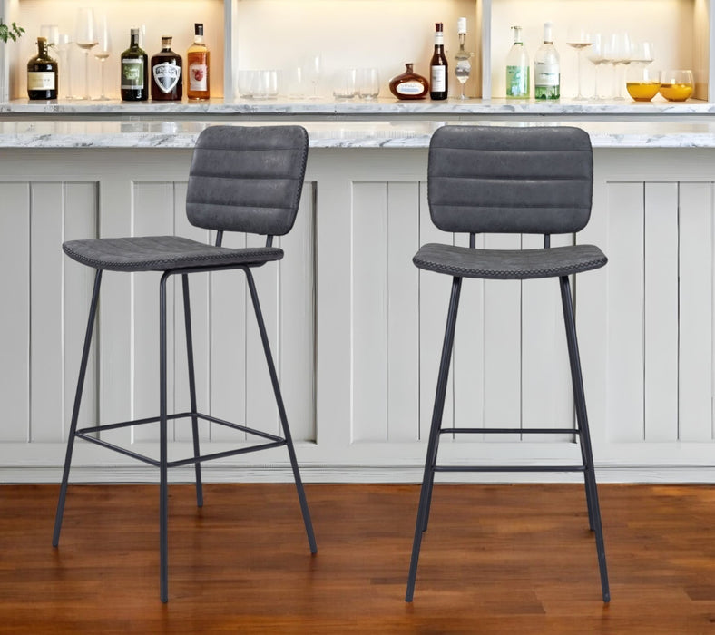 Set of Two 30" Black Faux Leather And Steel Low Back Bar Height Bar Chairs