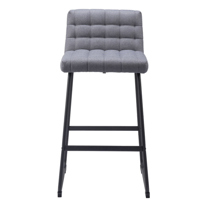 Set of Two 30" Gray And Black Fabric And Steel Bar Height Bar Chairs