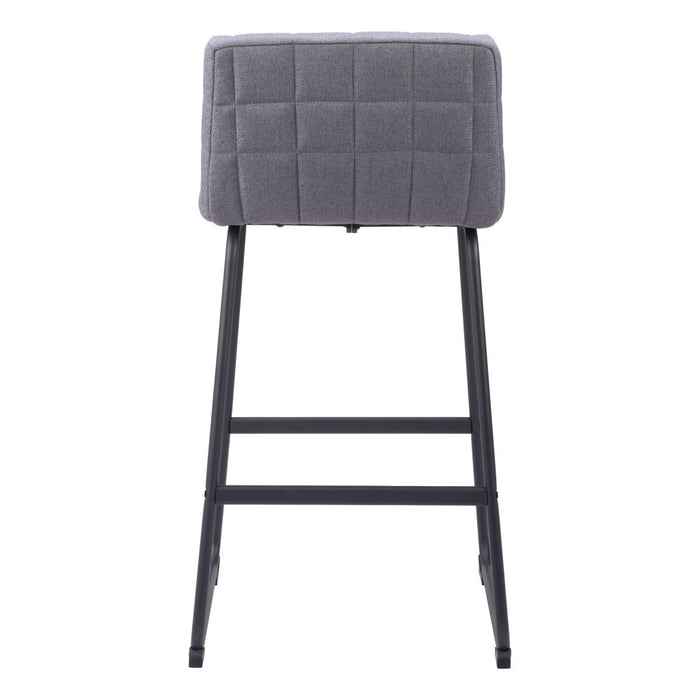 Set of Two 30" Gray And Black Fabric And Steel Bar Height Bar Chairs