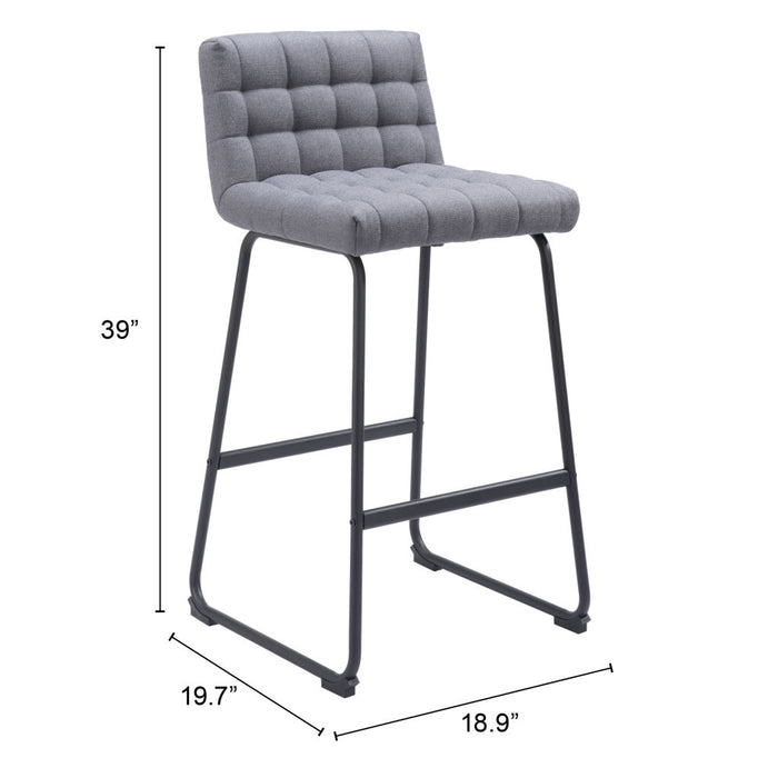 Set of Two 30" Gray And Black Fabric And Steel Bar Height Bar Chairs