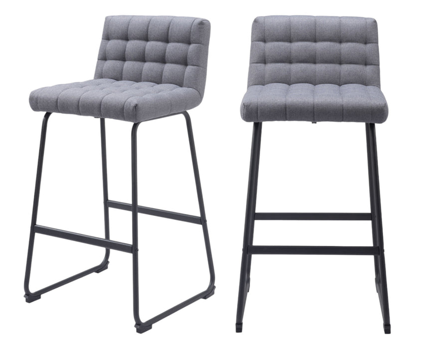 Set of Two 30" Gray And Black Fabric And Steel Bar Height Bar Chairs