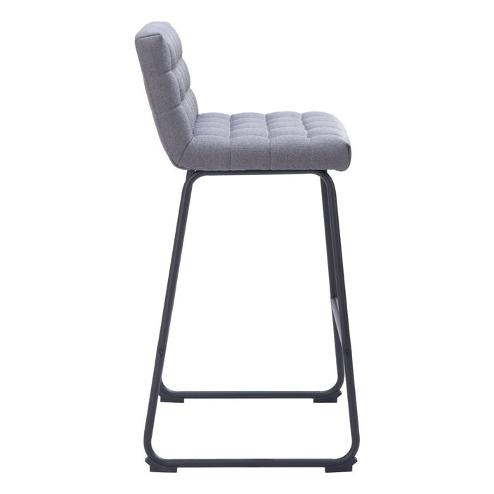 Set of Two 30" Gray And Black Fabric And Steel Bar Height Bar Chairs