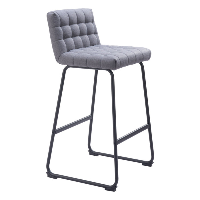 Set of Two 30" Gray And Black Fabric And Steel Bar Height Bar Chairs