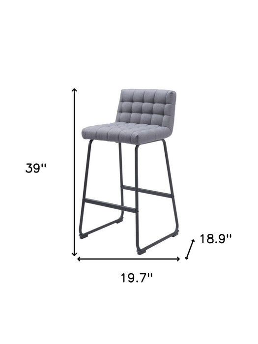 Set of Two 30" Gray And Black Fabric And Steel Bar Height Bar Chairs