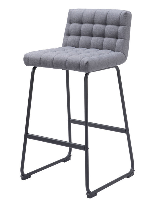 Set of Two 30" Gray And Black Fabric And Steel Bar Height Bar Chairs