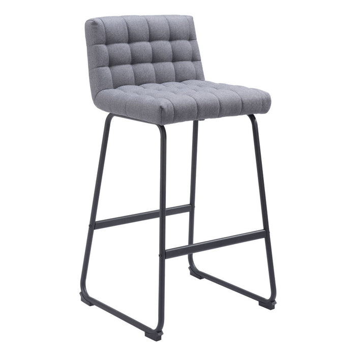 Set of Two 30" Gray And Black Fabric And Steel Bar Height Bar Chairs