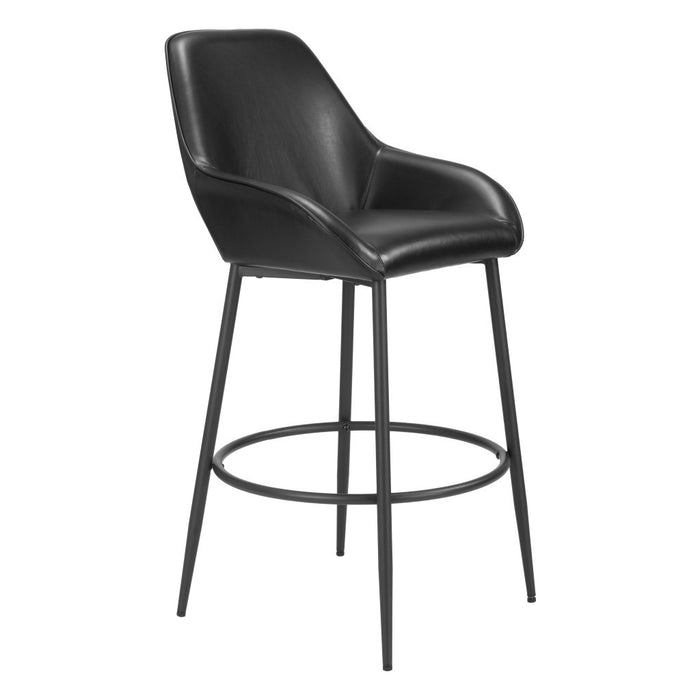 Set of Two 30" Black Faux Leather And Steel Bar Height Bar Chairs