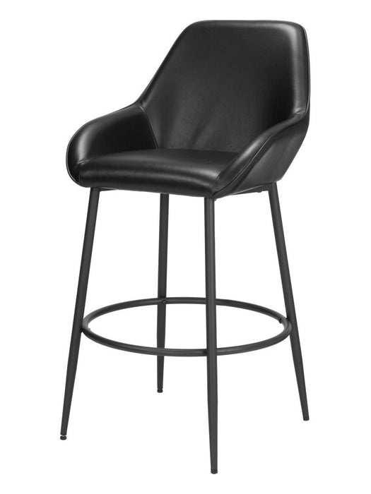 Set of Two 30" Black Faux Leather And Steel Bar Height Bar Chairs