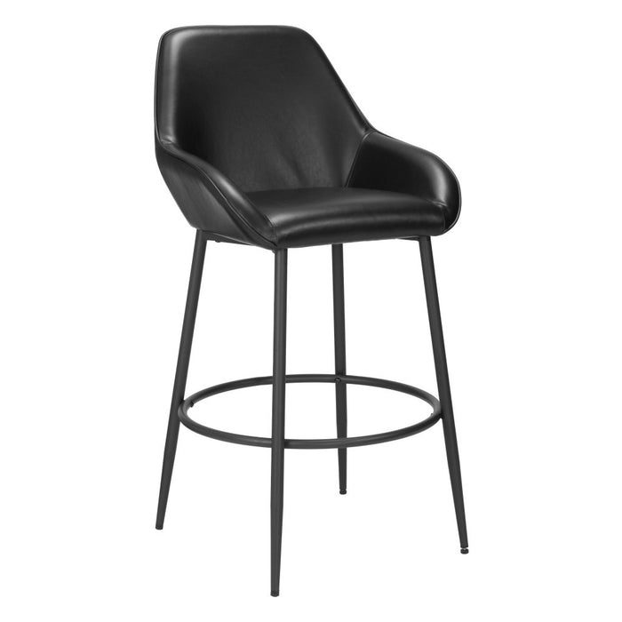 Set of Two 30" Black Faux Leather And Steel Bar Height Bar Chairs