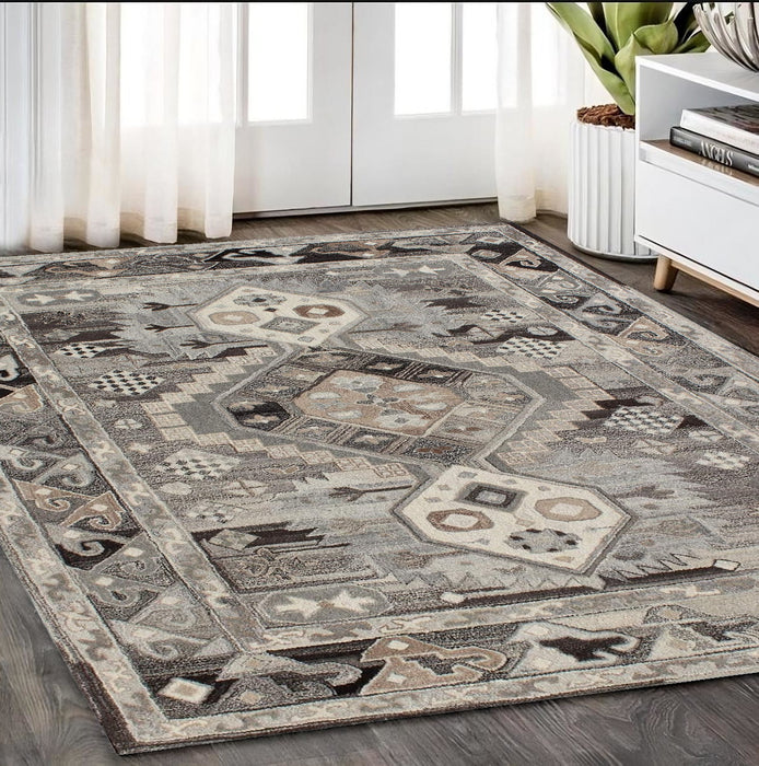 5' X 8' Natural Southwestern Hand Tufted Non Skid Area Rug