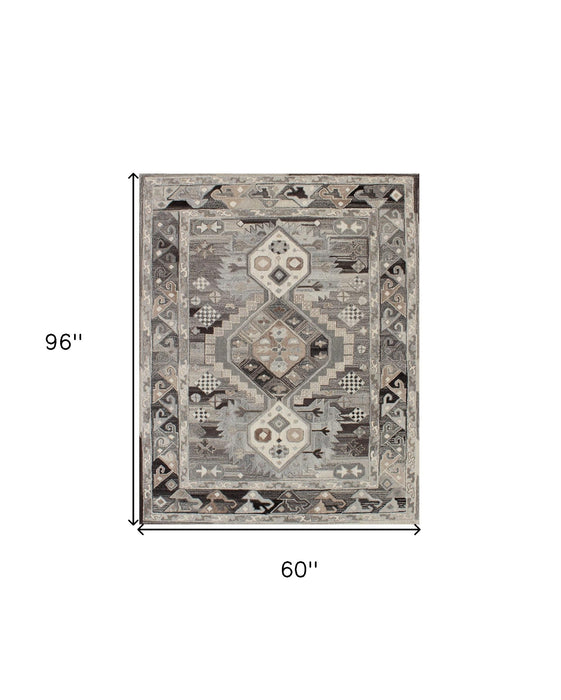 5' X 8' Natural Southwestern Hand Tufted Non Skid Area Rug