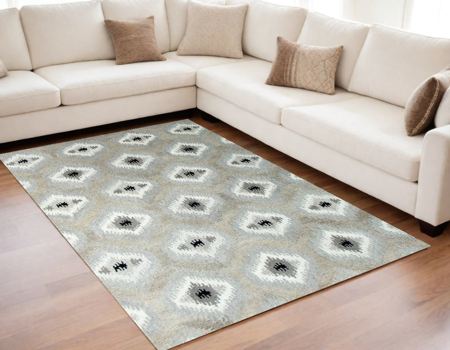 5' X 8' Natural Wool Southwestern Hand Tufted Non Skid Area Rug