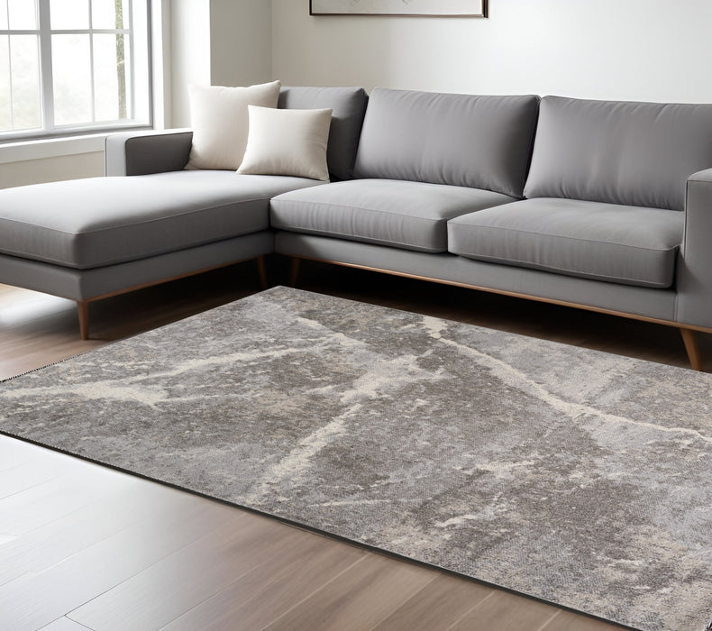 7' X 10' Gray and Ivory Abstract Area Rug