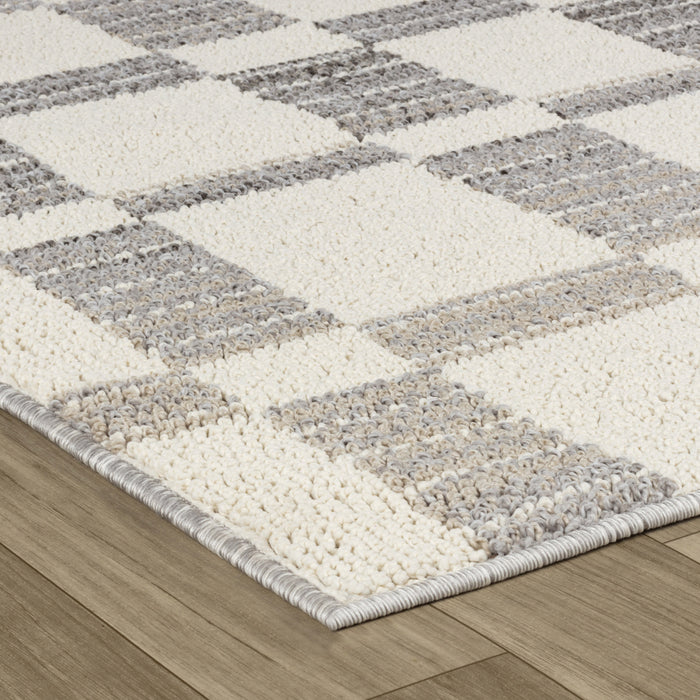 4' X 6' Gray and Beige Checkered Distressed Area Rug