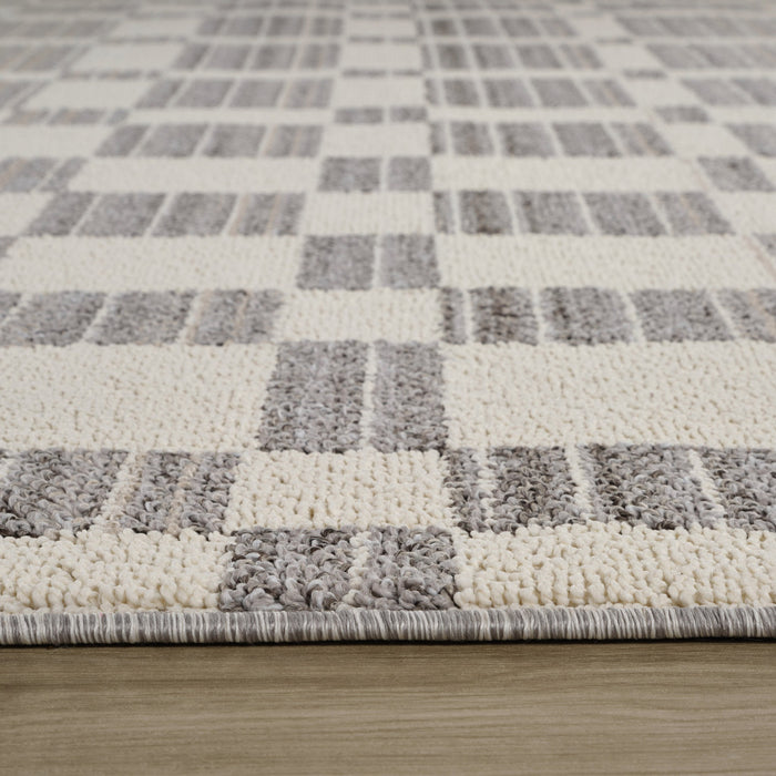 4' X 6' Gray and Beige Checkered Distressed Area Rug