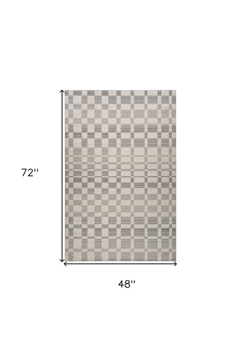 4' X 6' Gray and Beige Checkered Distressed Area Rug