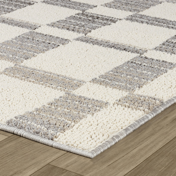 4' X 6' Gray and Beige Checkered Distressed Area Rug