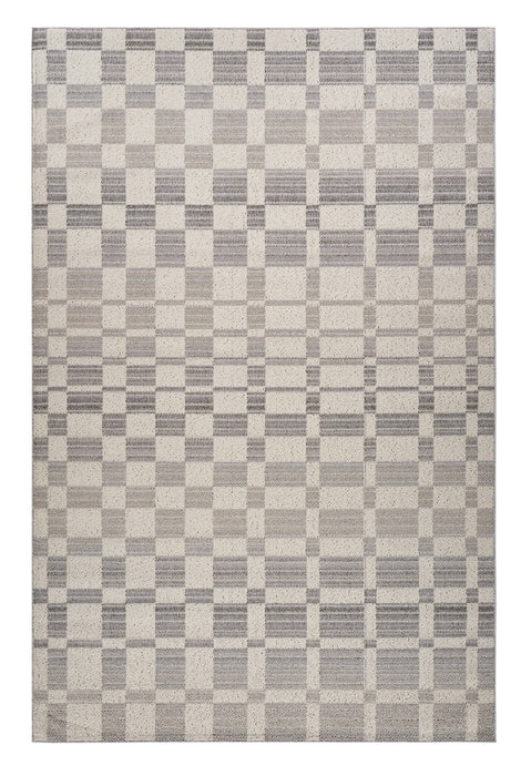 4' X 6' Gray and Beige Checkered Distressed Area Rug