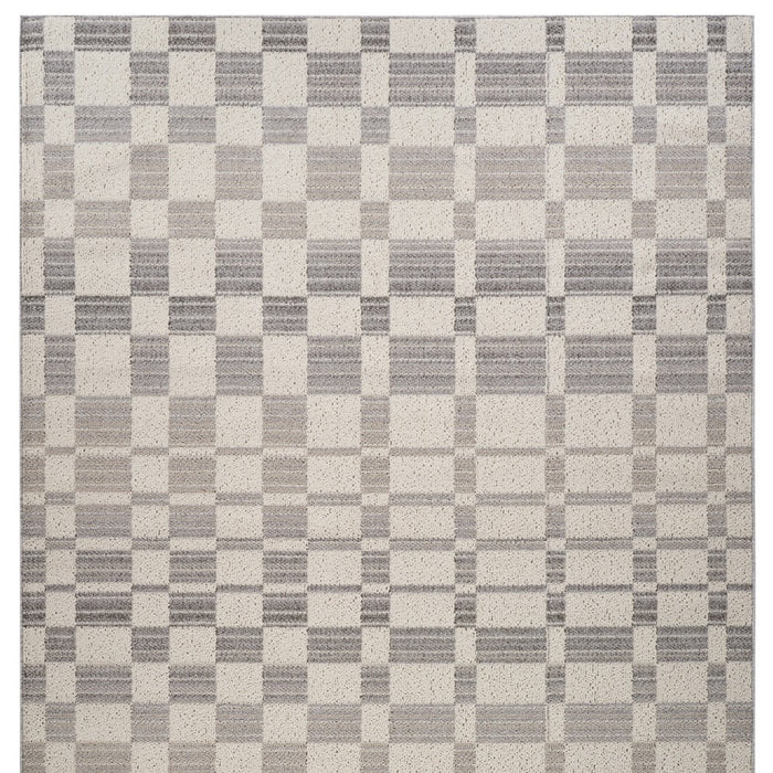 4' X 6' Gray and Beige Checkered Distressed Area Rug