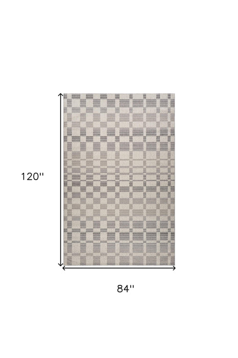 7' X 10' Gray and Beige Checkered Distressed Area Rug