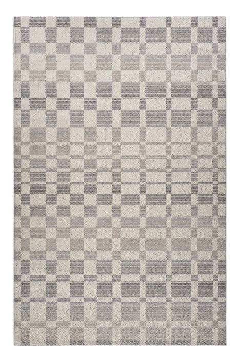 7' X 10' Gray and Beige Checkered Distressed Area Rug