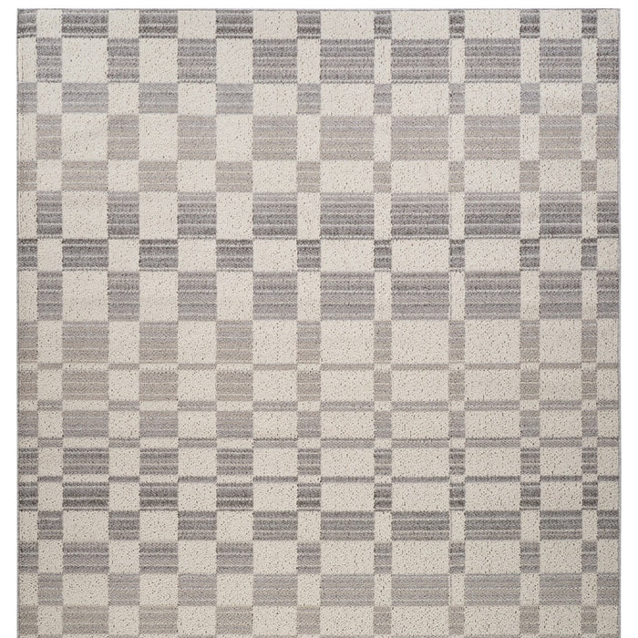 7' X 10' Gray and Beige Checkered Distressed Area Rug