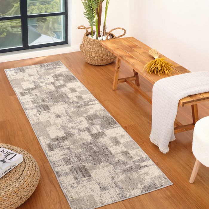 8' Gray and Beige Abstract Distressed Area Rug