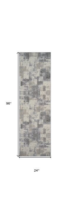 8' Gray and Beige Abstract Distressed Area Rug