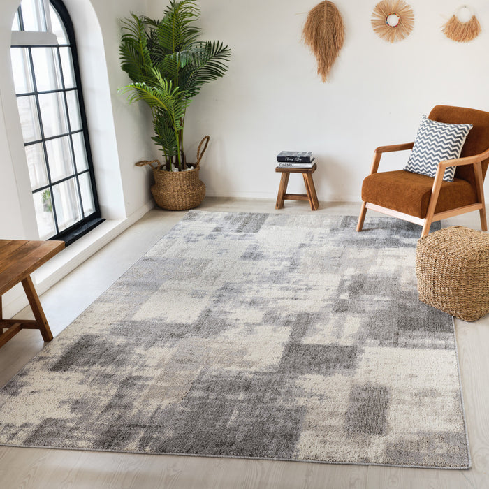 4' X 6' Gray and Beige Abstract Distressed Area Rug