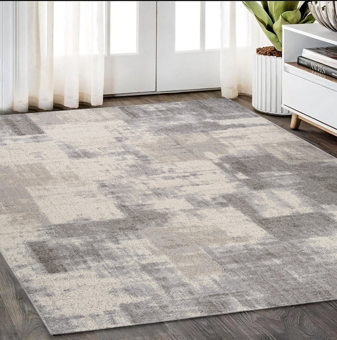 5' X 8' Gray and Beige Abstract Distressed Area Rug