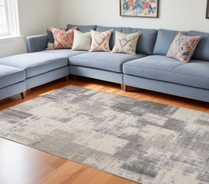 8' X 11' Gray and Beige Abstract Distressed Area Rug