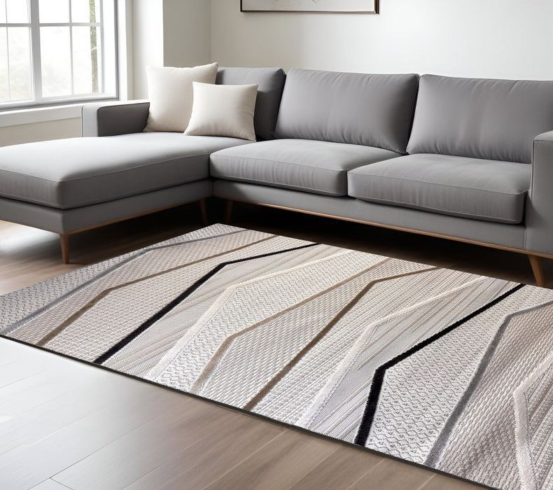 7' X 10' Gray Brown and Beige Abstract Area Rug