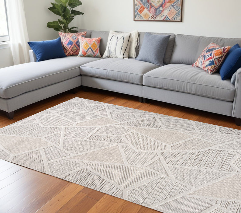 7' X 10' Cream and Beige Geometric Distressed Area Rug