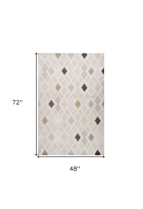 4' X 6' Cream and Beige Abstract Distressed Area Rug