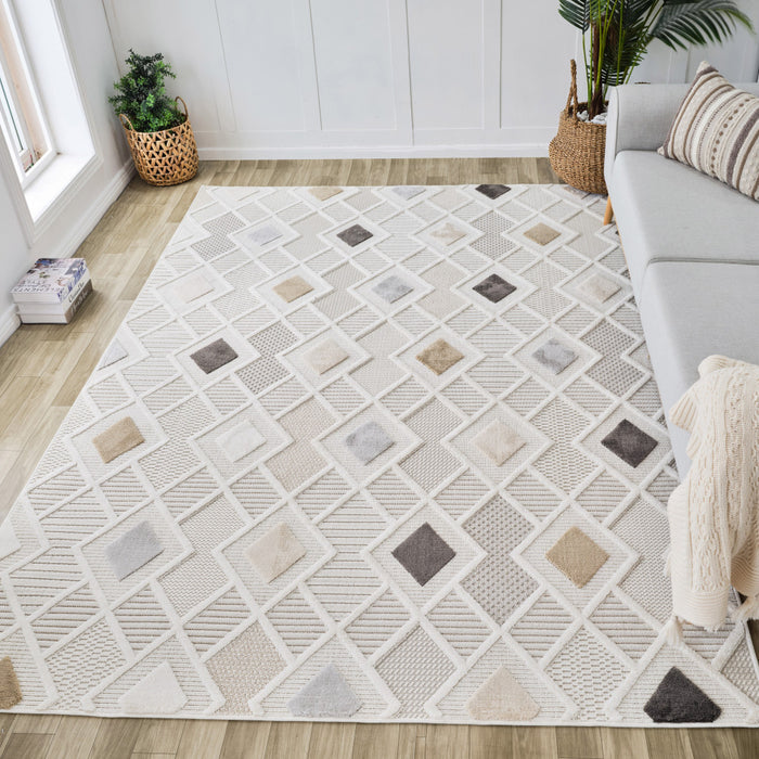 4' X 6' Cream and Beige Abstract Distressed Area Rug