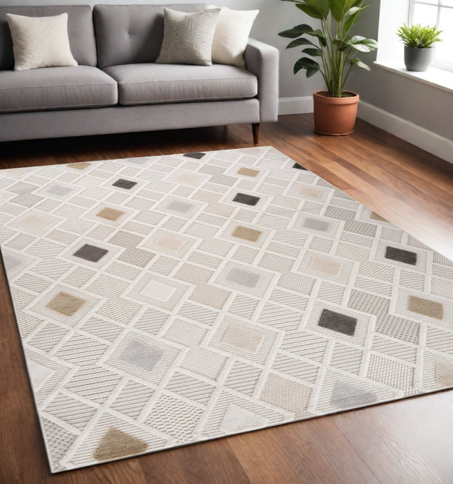 5' X 8' Cream and Beige Abstract Distressed Area Rug