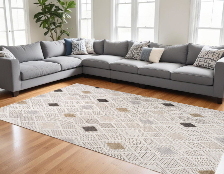 7' X 10' Cream and Beige Abstract Distressed Area Rug