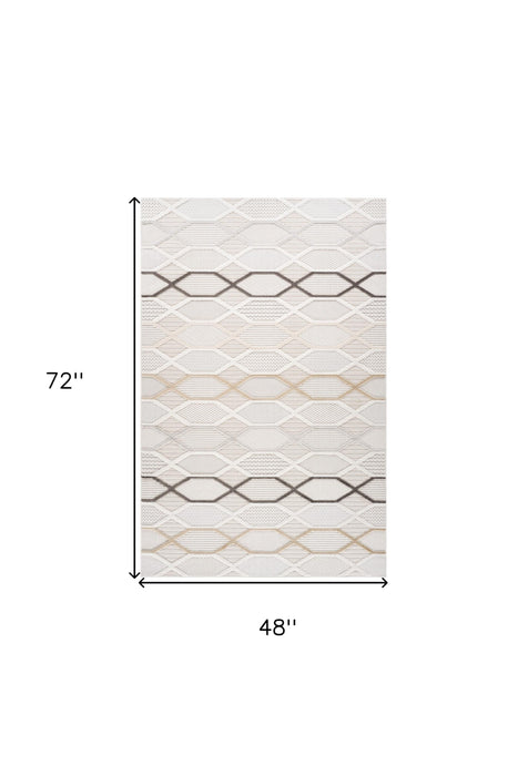 4' X 6' Cream and Beige Abstract Distressed Area Rug